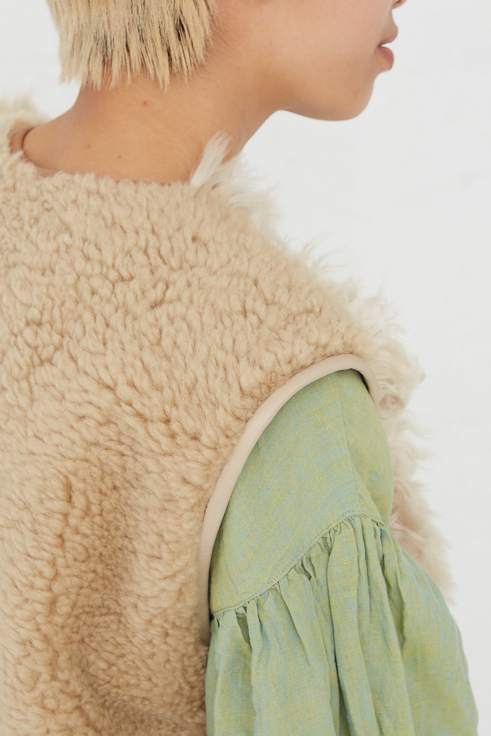 Milena Silvano - Sheepskin Transition Vest Patchwork Multi B back detail