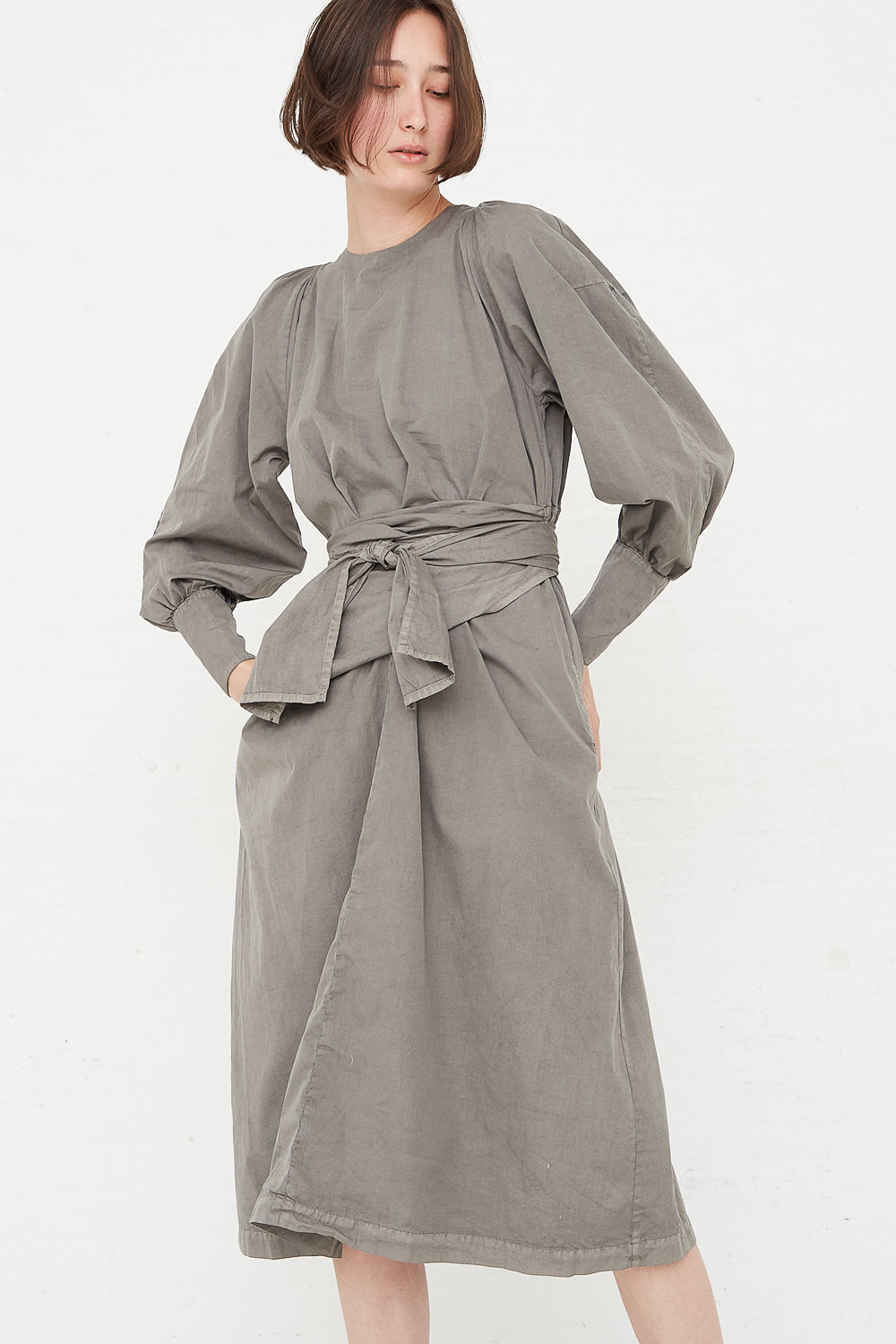 Suvin Cotton Broadcloth Wrapped Dress in Sumi