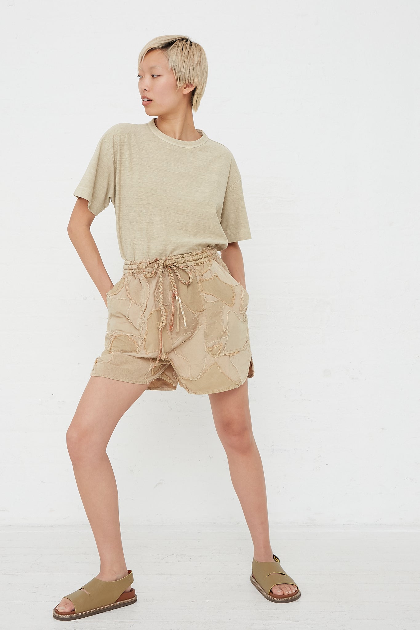 Dr. Collectors - 7 oz. Poplin Camo Patchwork P62 Short Pigment Dye in Khaki front view