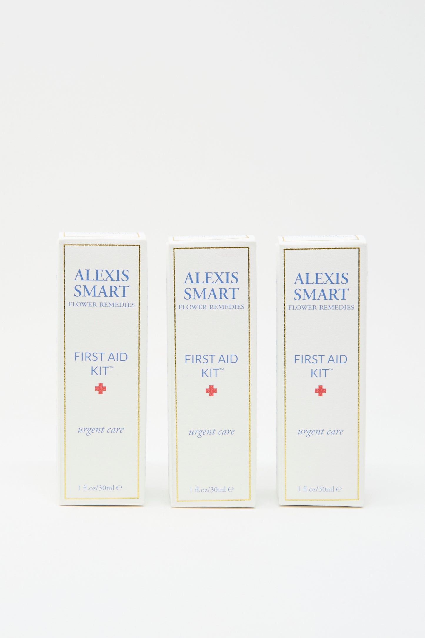 Three boxes of Alexis Smart Flower Remedies - First Aid Kit (1 fl oz/30 ml each) are arranged side by side on a plain white background—a trusted remedy for quick, natural stress relief.