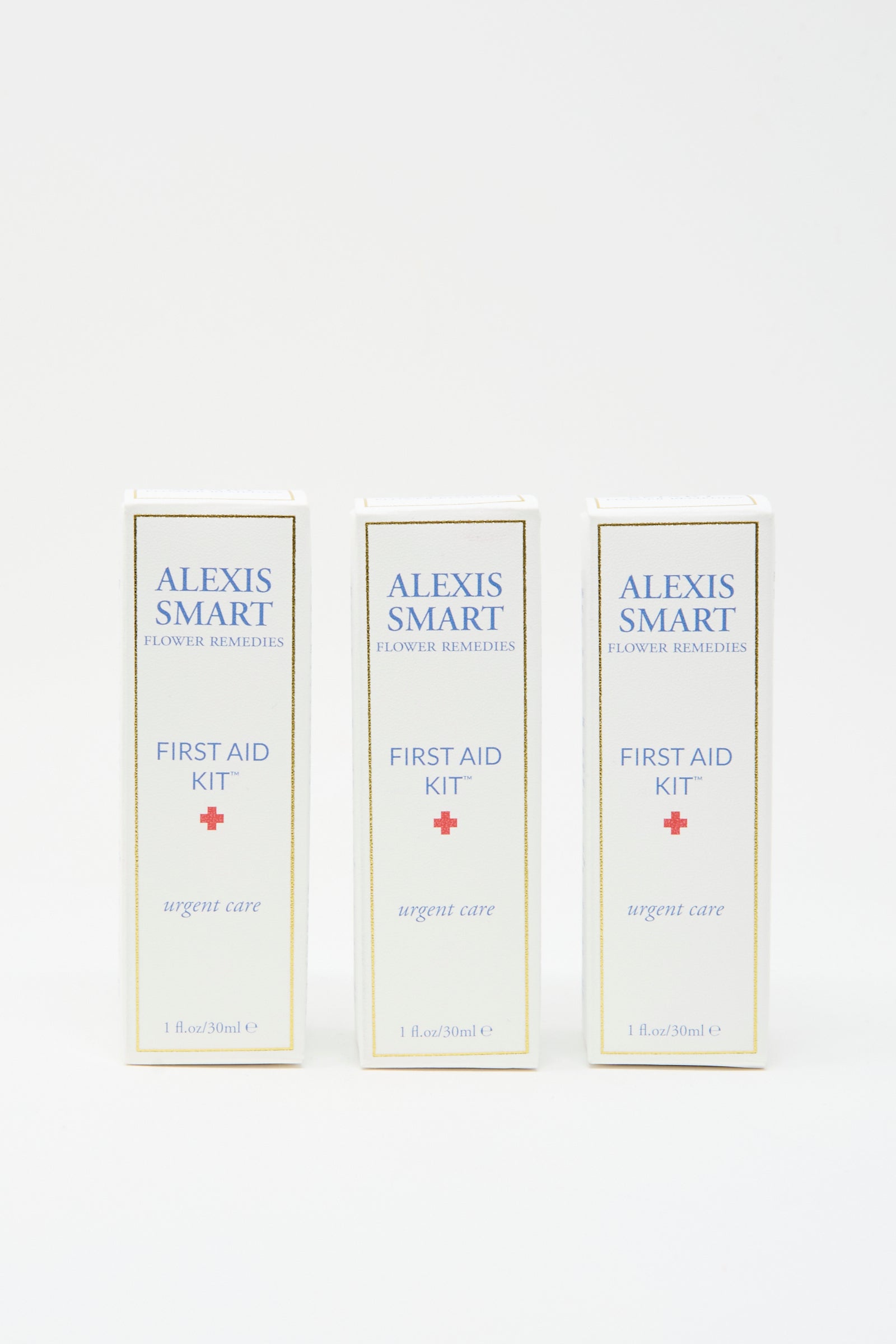 Three boxes of Alexis Smart Flower Remedies - First Aid Kit (1 fl oz/30 ml each) are arranged side by side on a plain white background—a trusted remedy for quick, natural stress relief.
