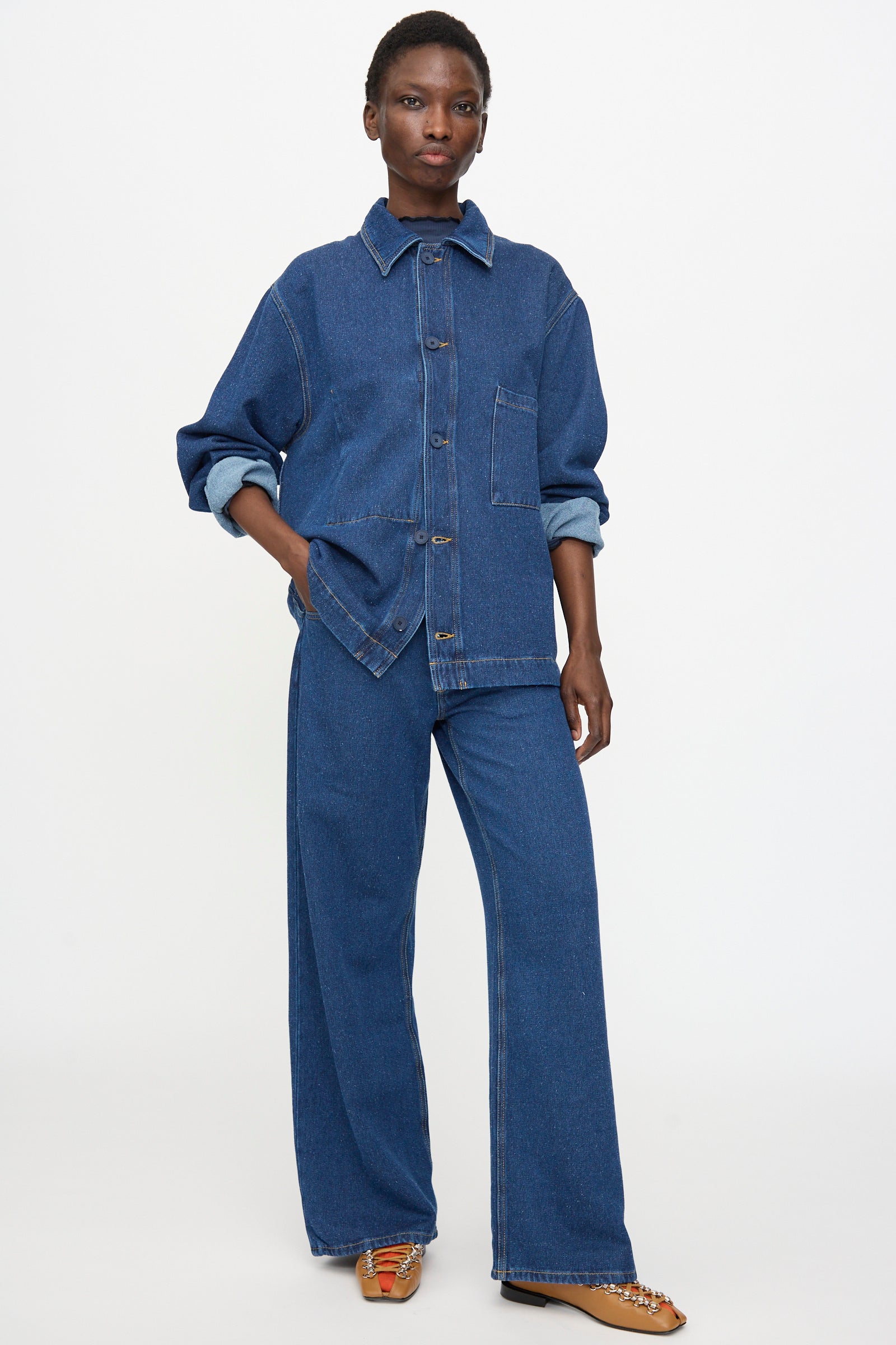 Baserange - Grass Pants in Indigo Blue Wash