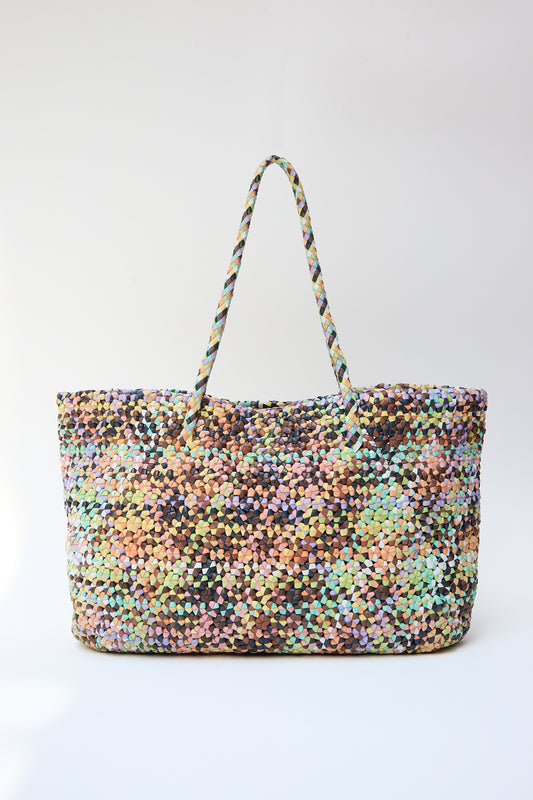 Octo Multi in Pastel tote bag with braided handles by Dragon Diffusion on a white background.