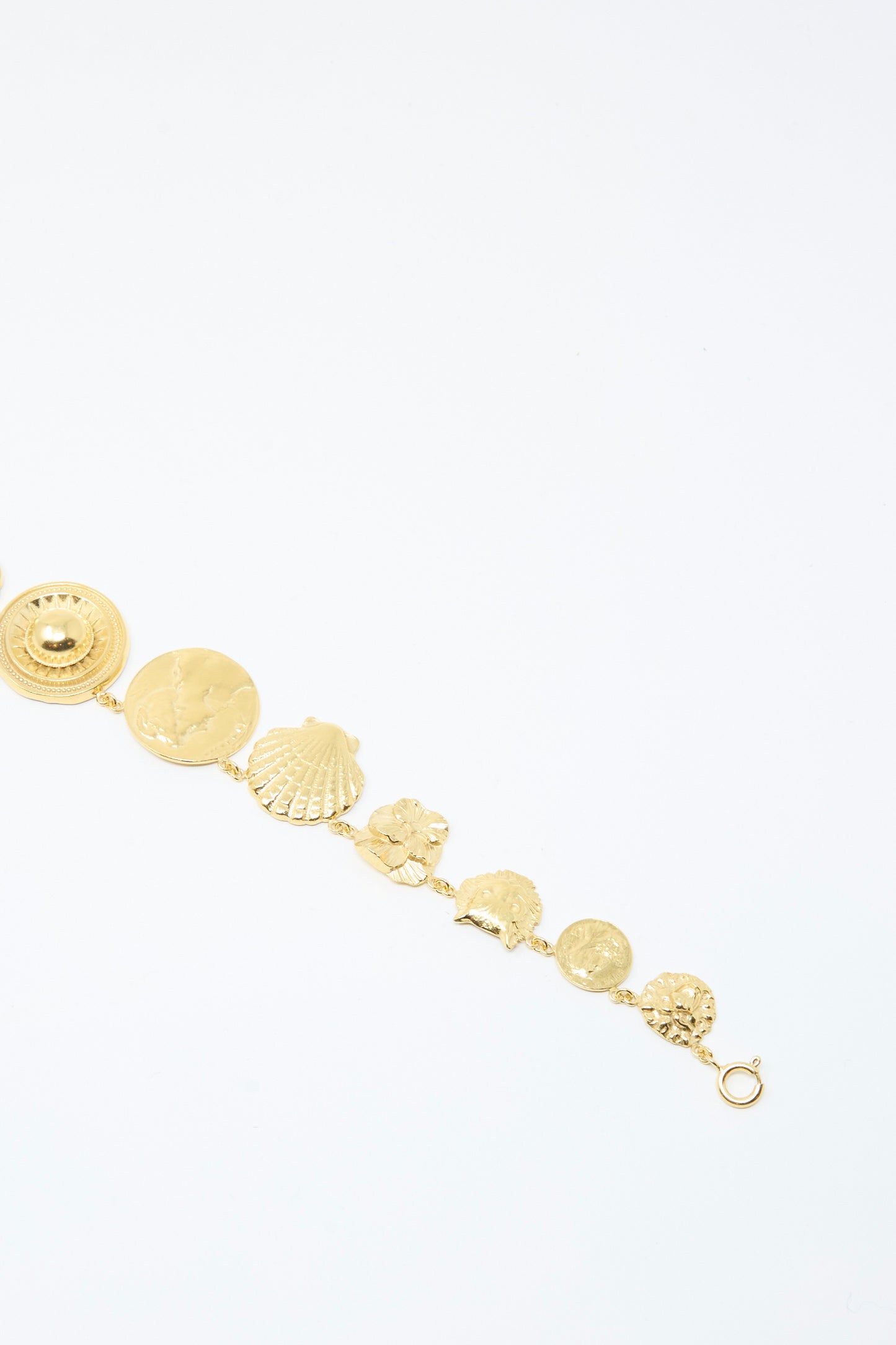 The Gold Button Necklace by Grainne Morton is displayed on a white background, featuring a gold design.