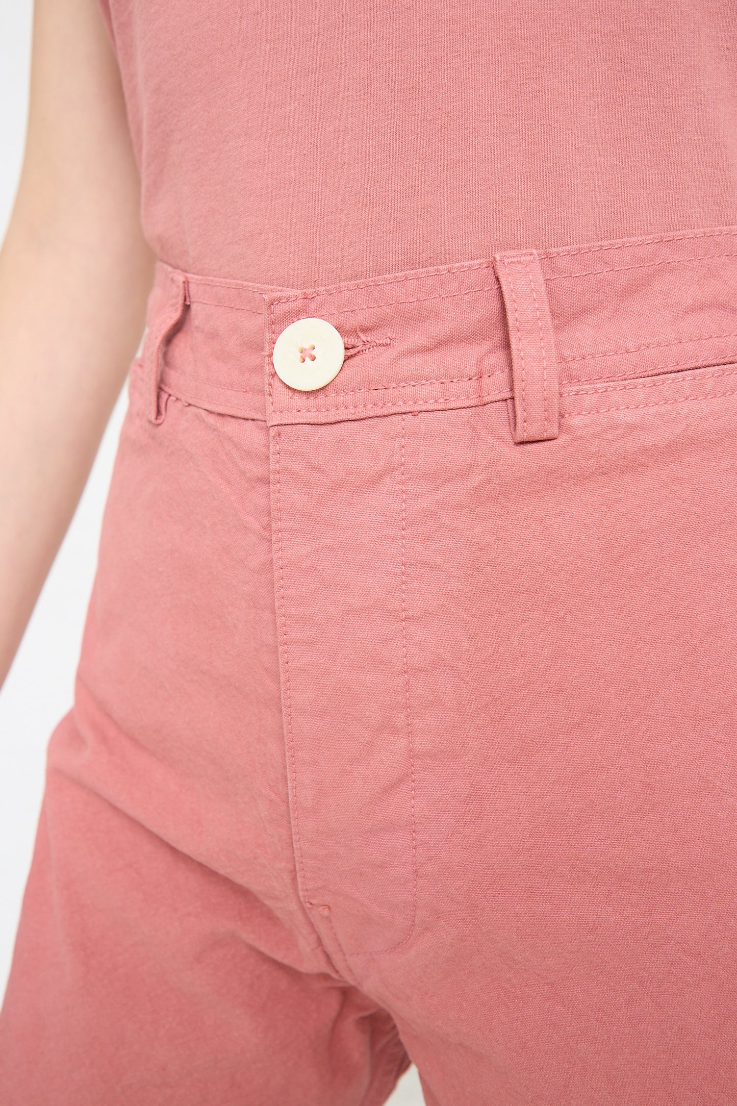 Sailor Pant in Dogwood for women with a high waist and buttons, made from organic cotton canvas by Jesse Kamm.