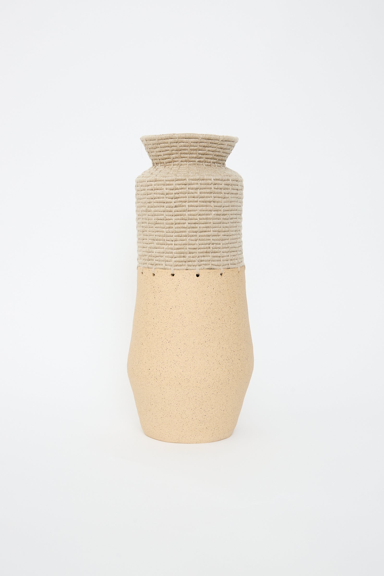 Handcrafted Karen Tinney ceramic Vessel #763 in Natural from California against a white background.