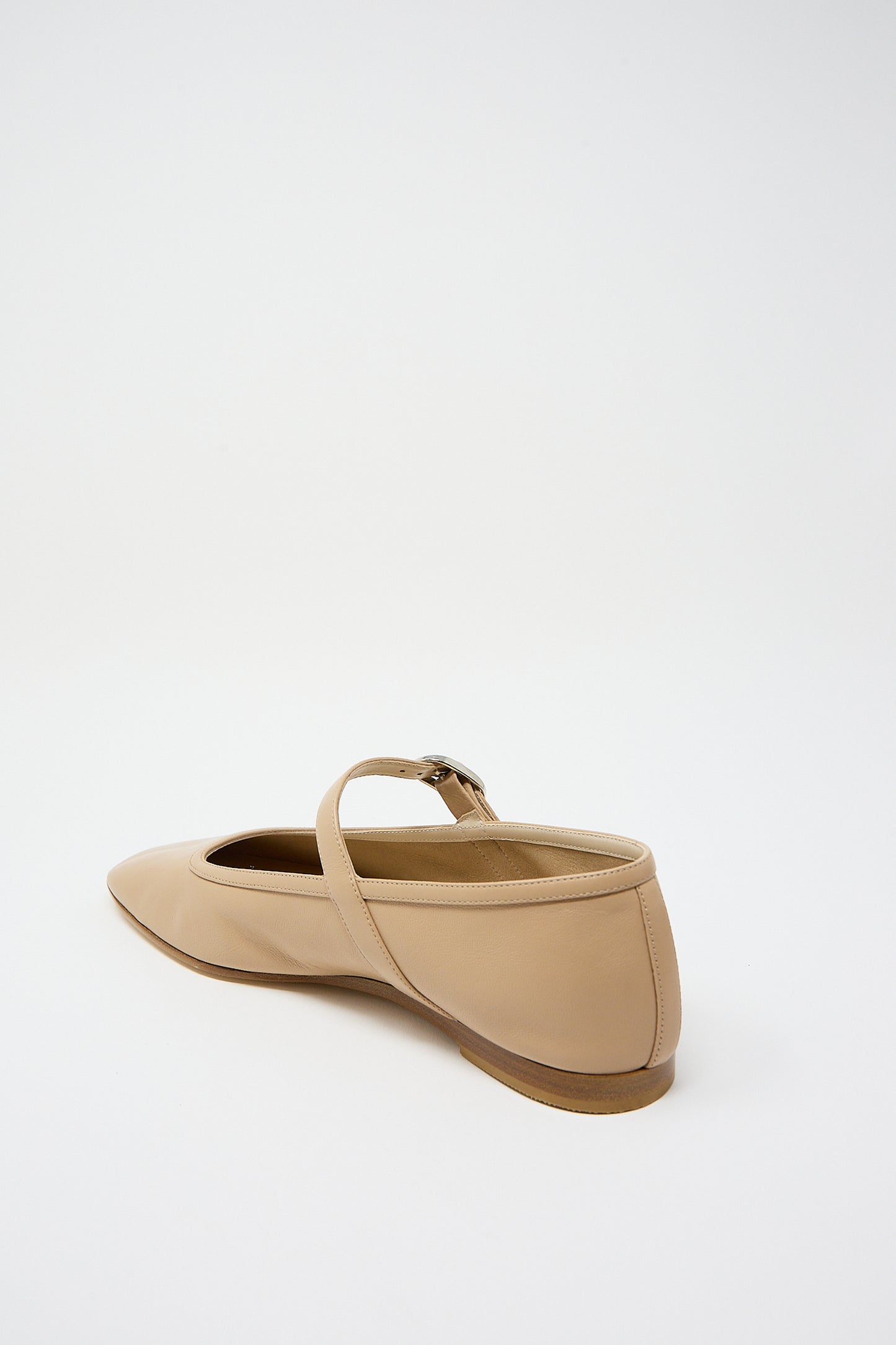 Beige Leather Ballet Mary Jane with leather piping on a white background by Le Monde Beryl.