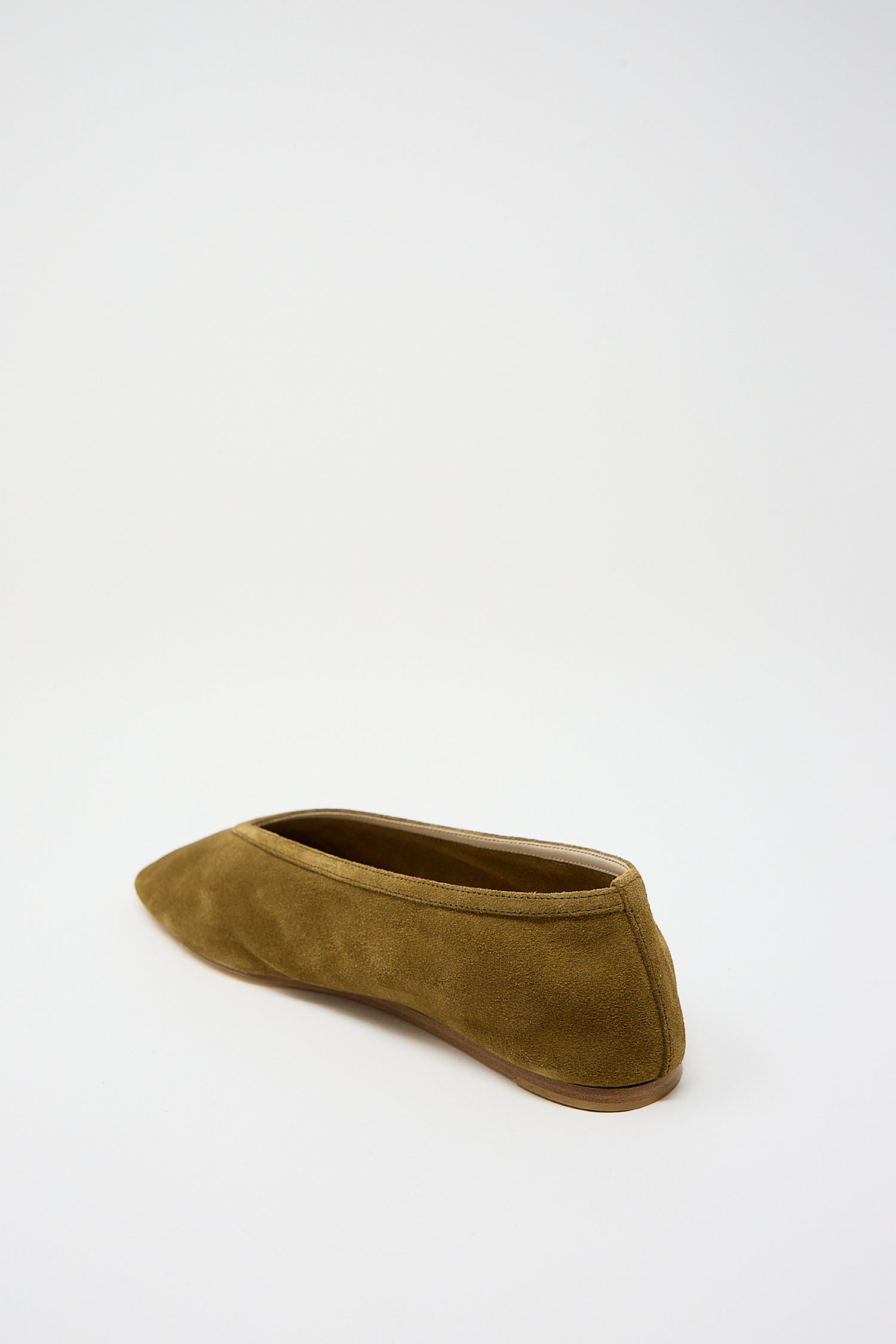 Olive green Suede Luna Slipper in Taupe by Le Monde Beryl on a white background.
