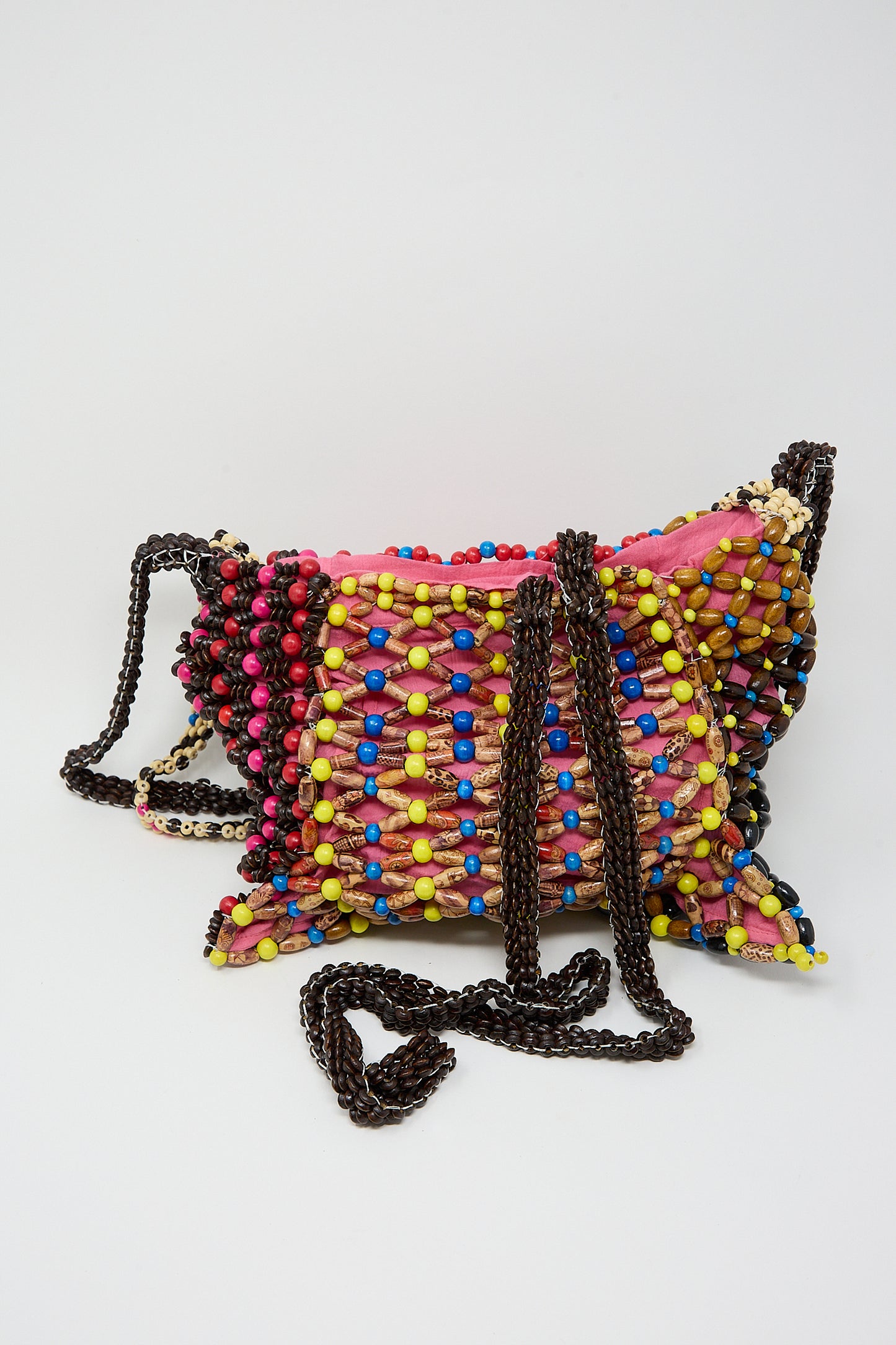 Colorful Assorted Beads Hectic Long Strap Bag in Multi Noise displayed against a white background.
