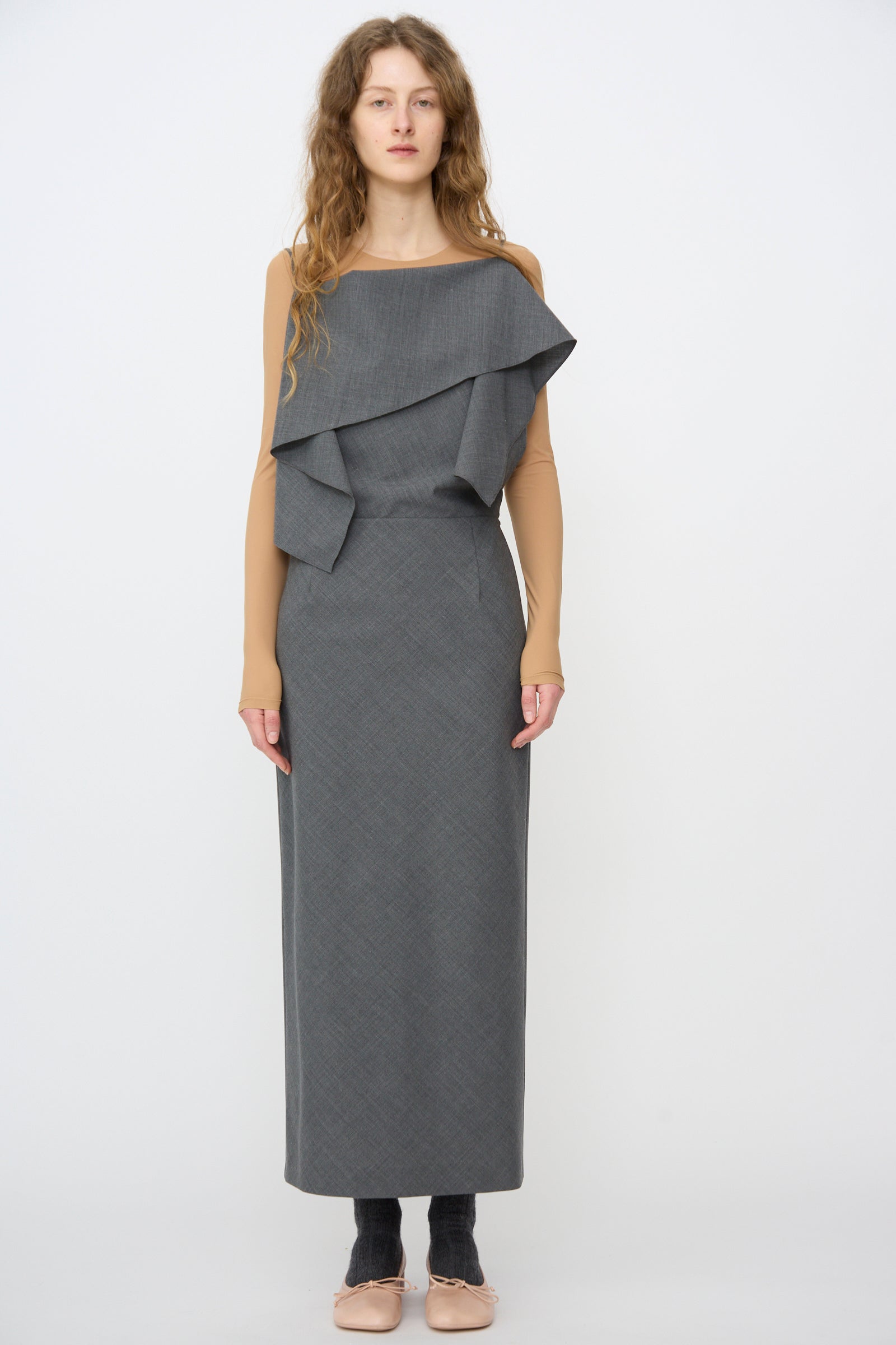 knee length dresses for ladies Dark Grey Ribbed Round Neck Long Sleeve Maxi Dress main image 0