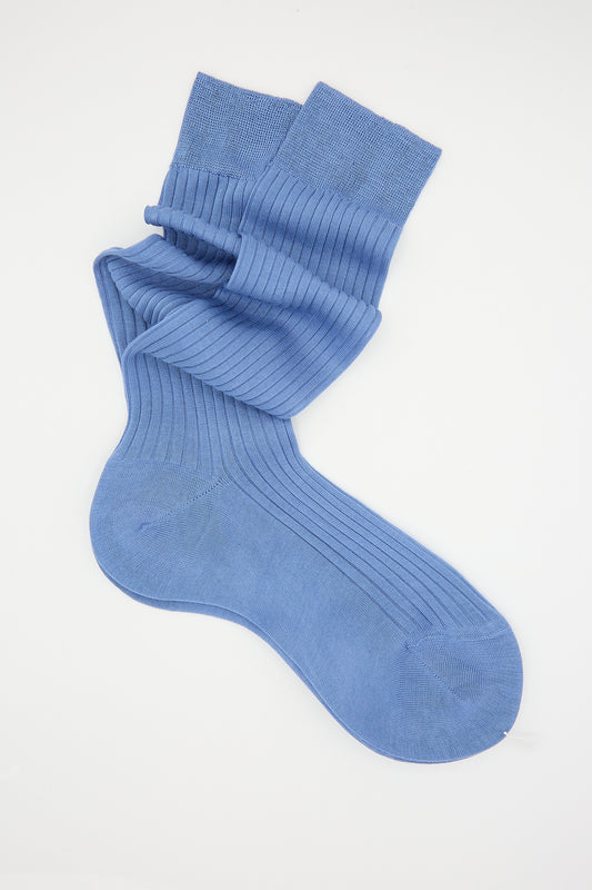 A single Maria La Rosa Rib Sock in Light Blue displayed against a white background.