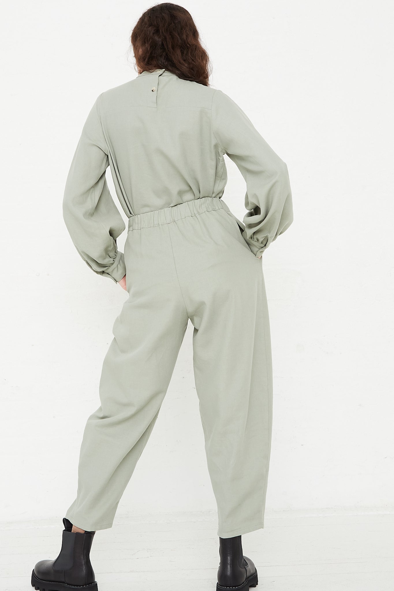 Cotton Twill Draped Pants in Agave by Black Crane for Oroboro Back