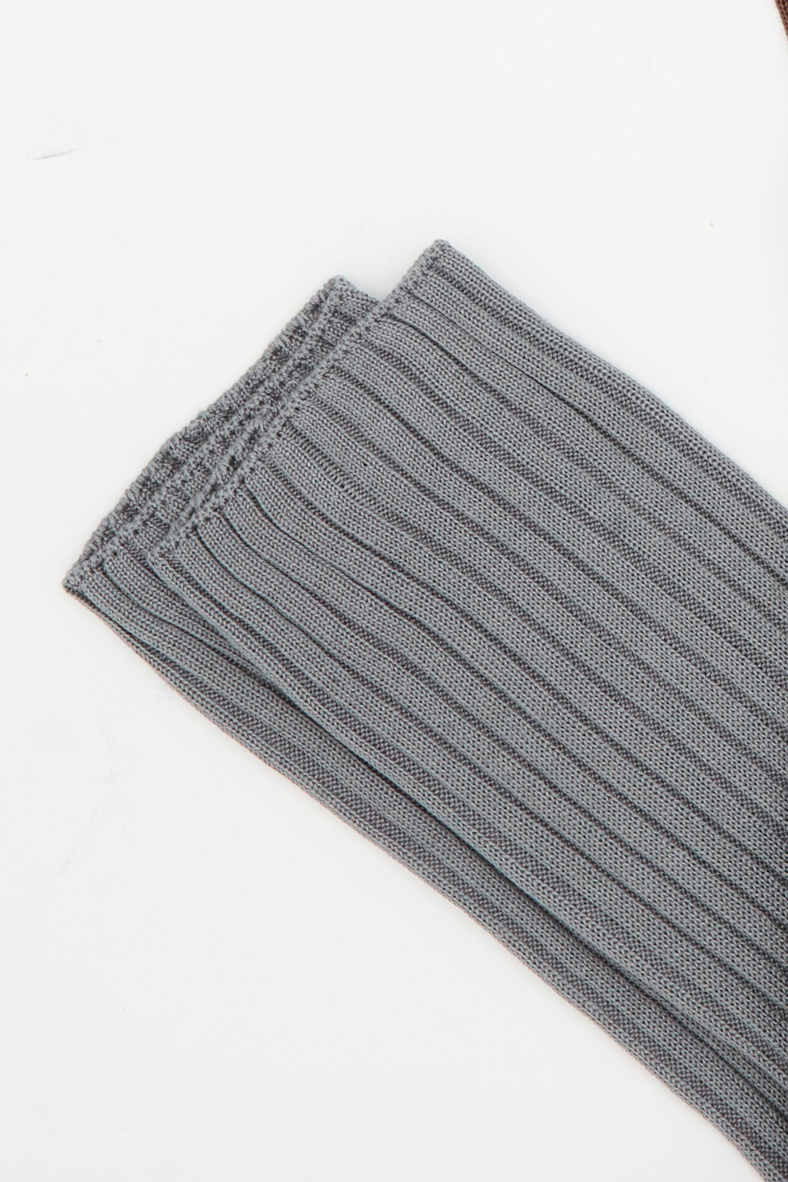 A pair of Rib Friday Socks in Grey and Choco by Sofie D'Hoore, featuring ribbed cotton knit, folded on a plain white background.