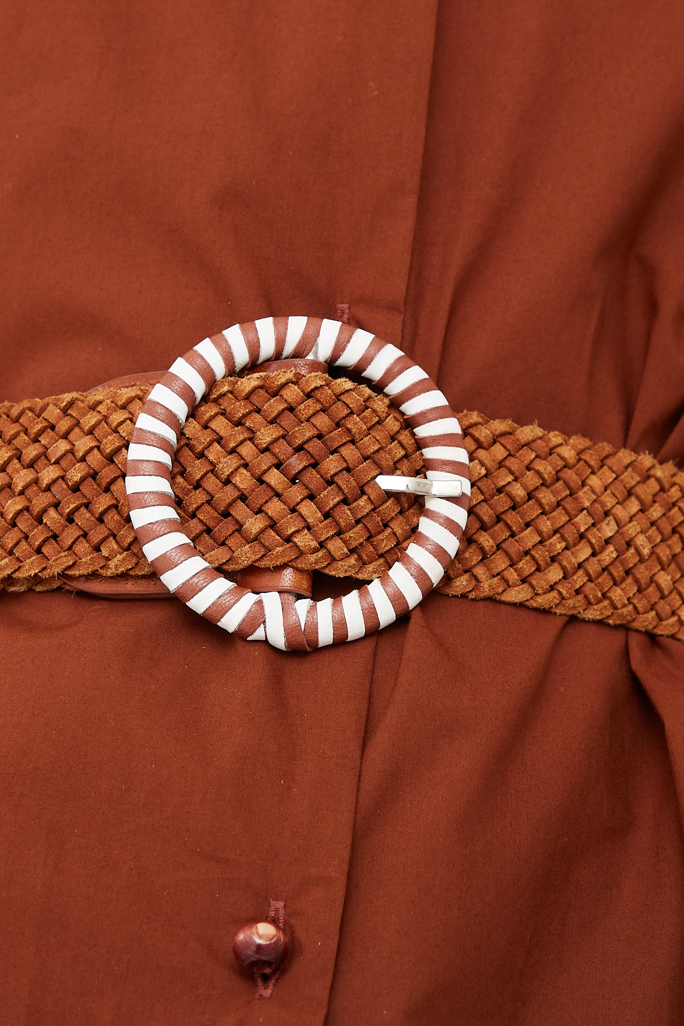 Dragon Diffusion - Wrapped Leather Belt in Tan with Tan & White Buckle detail view