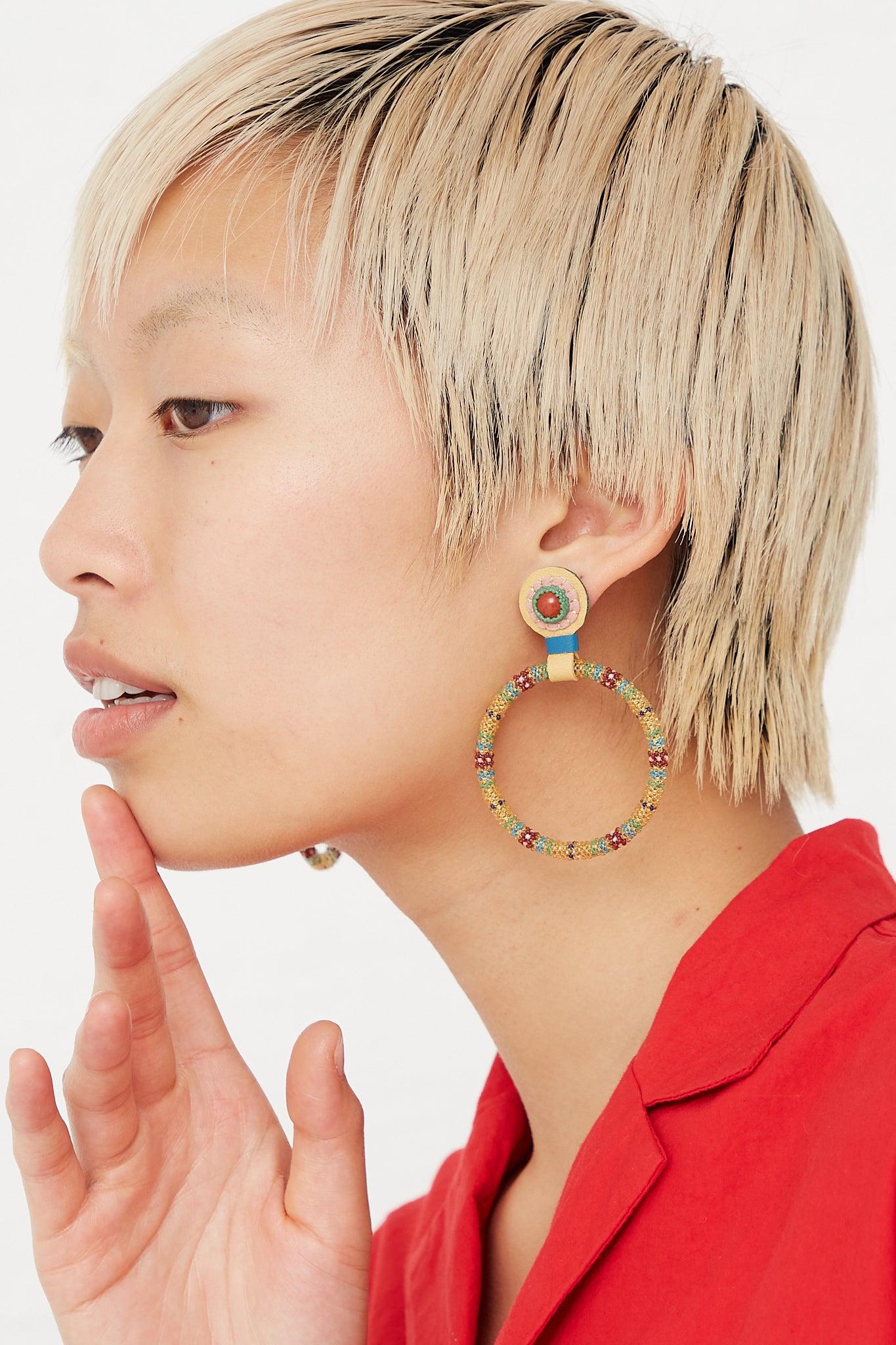 Robin Mollicone - Large Beaded Hoops in Red Jasper side view