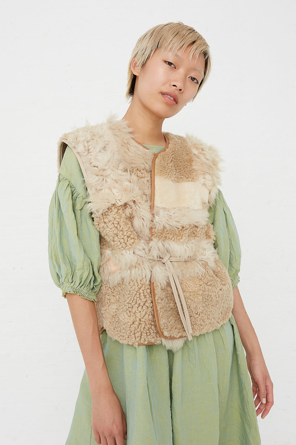 Milena Silvano - Sheepskin Transition Vest Patchwork Multi B front