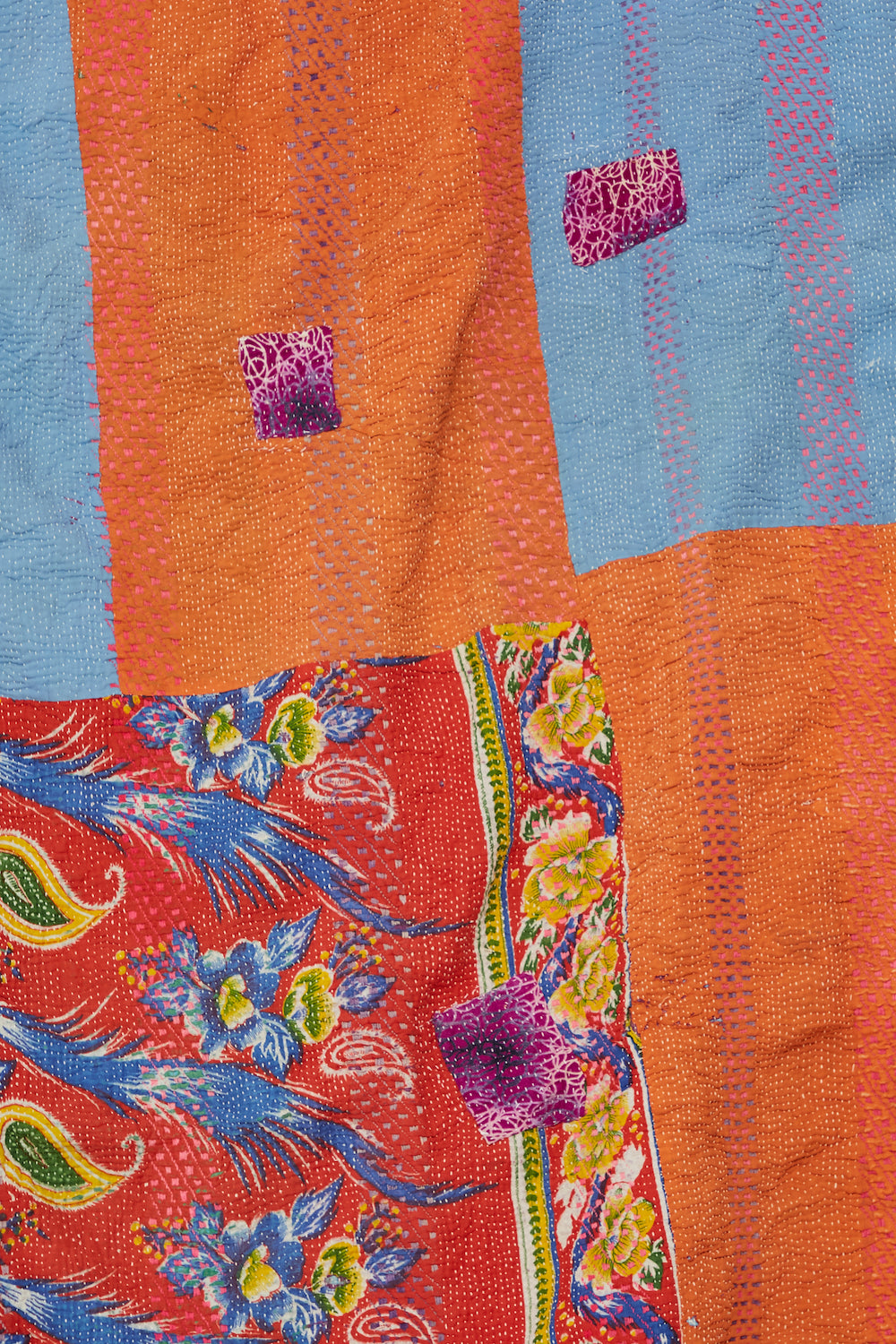 Travel Find - One of a Kind Kantha Quilt in Multi IV front view detail.