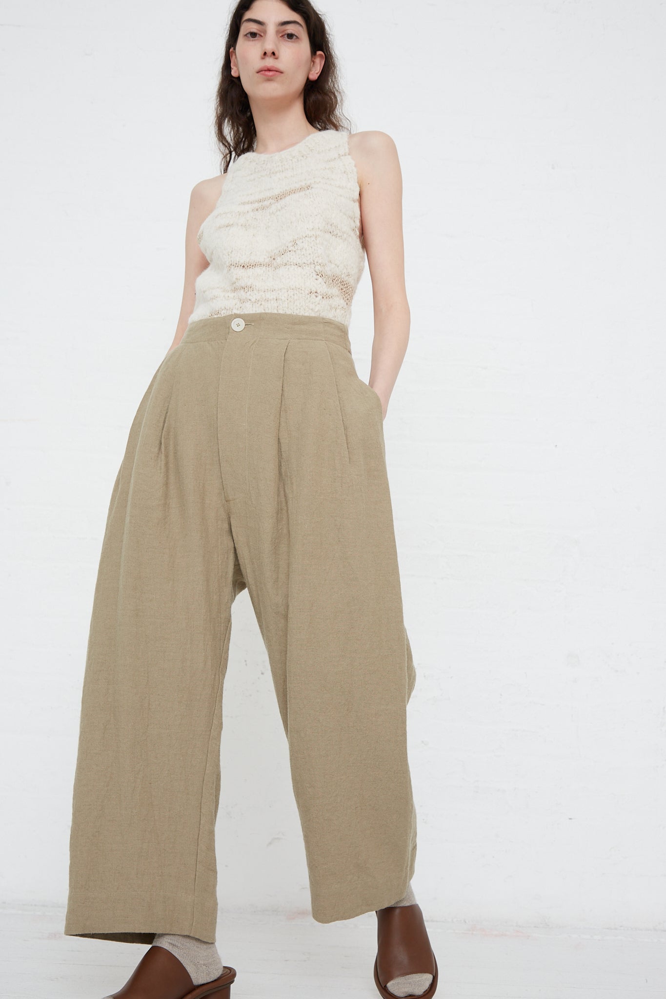 Linen and Wool Como Trouser in Clay
