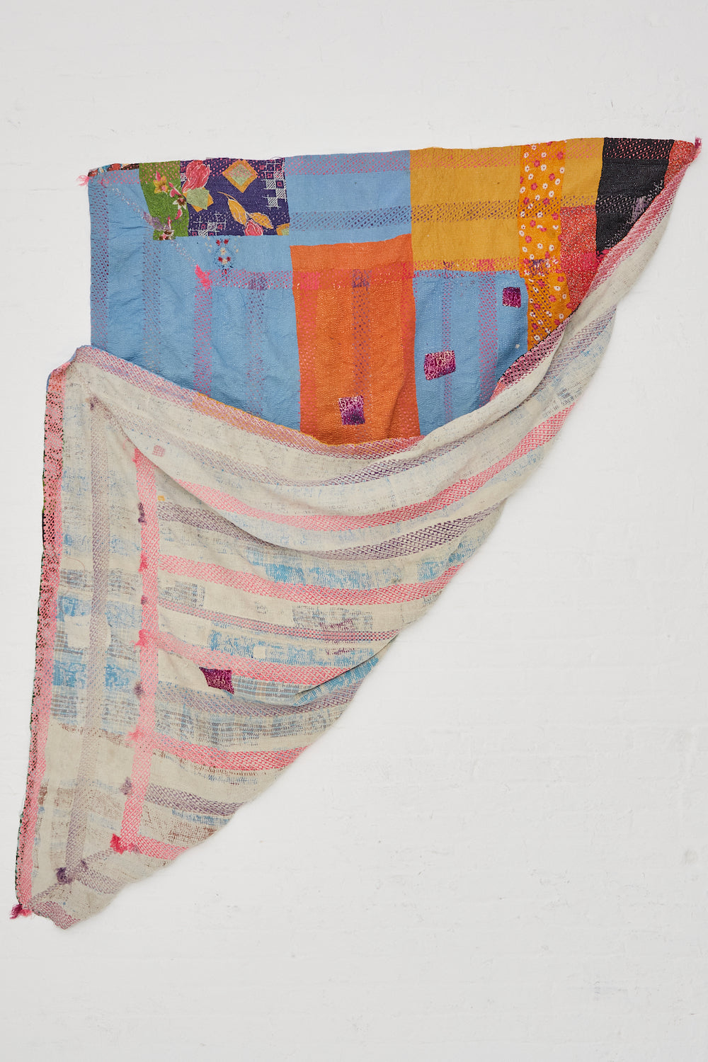 Travel Find - One of a Kind Kantha Quilt in Multi IV front and back view.