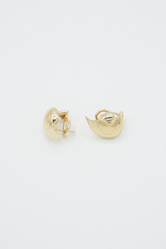 Handmade Kathryn Bentley Large Nautilus Earrings on a white background.