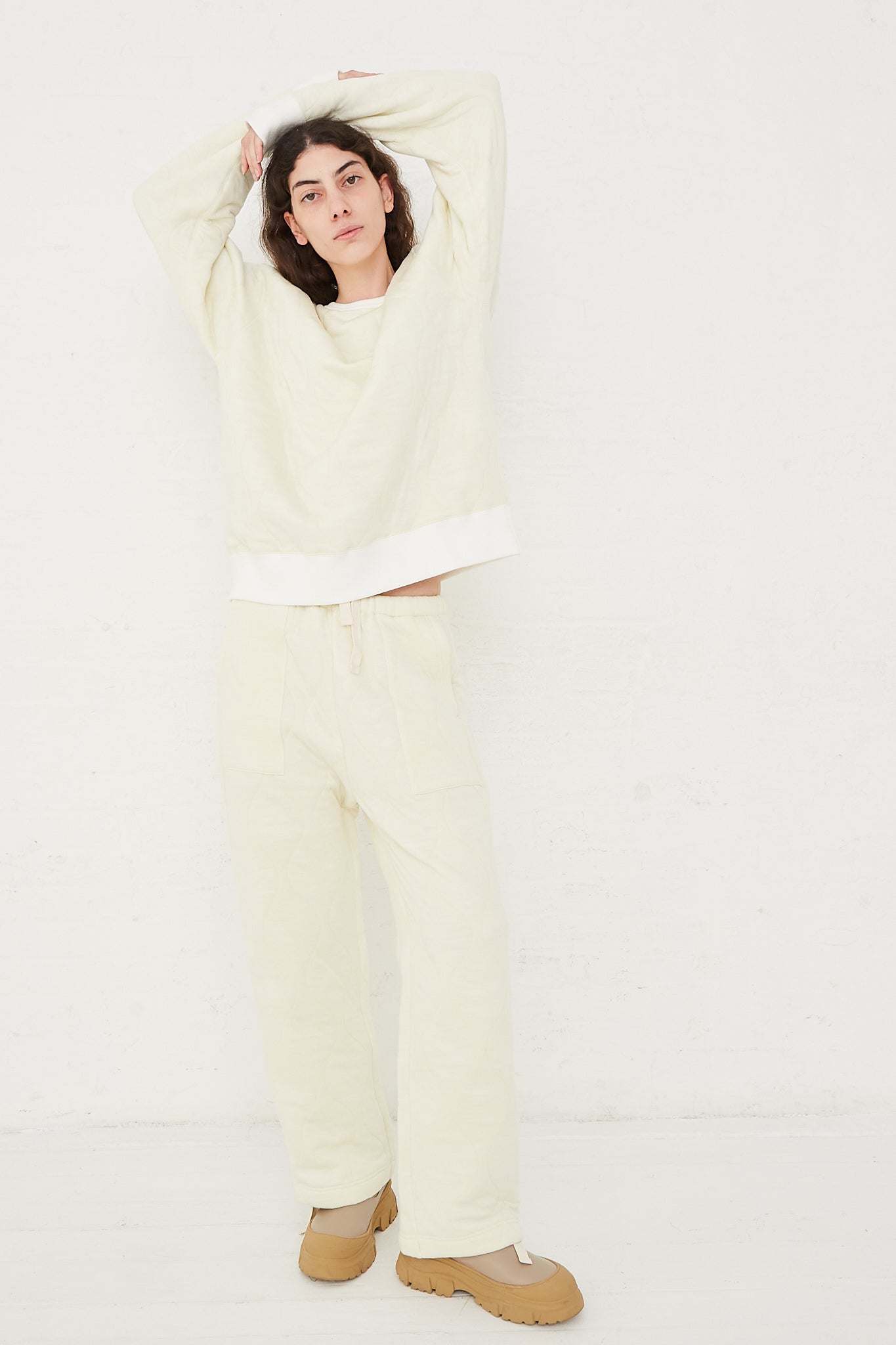 Quilted Drawstring Pant in Ivory