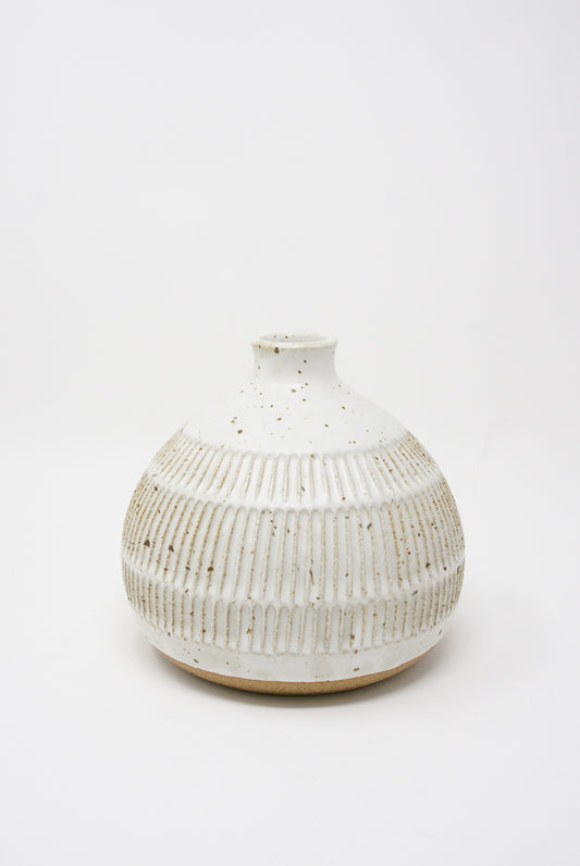 Mt. Washington 6" Tulip Vase in White with a textured pattern on a plain background.