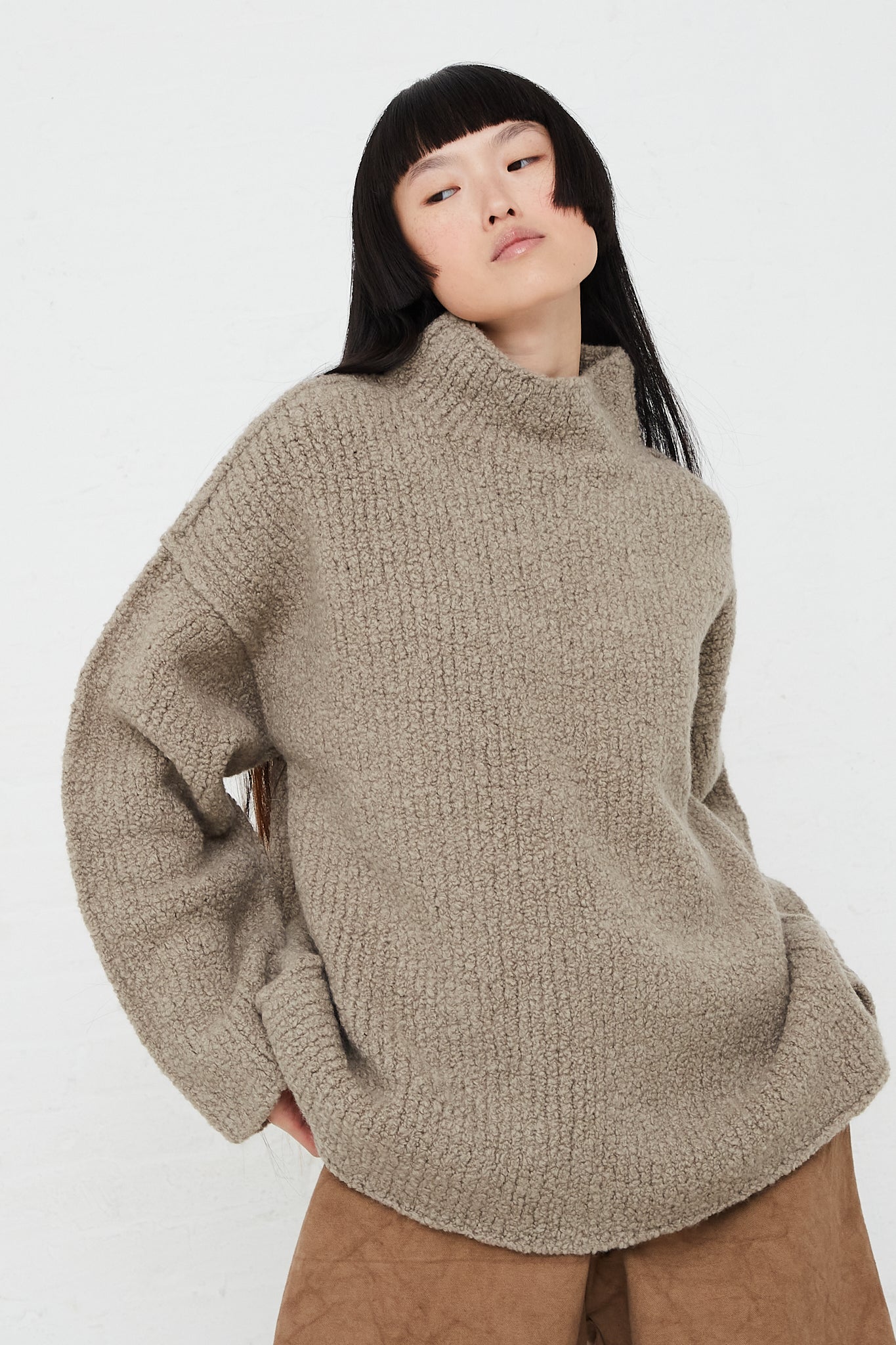 Taupe Turtleneck Sweater in Merino Boucle Wool by Lauren Manoogian |  Oroboro – Oroboro Store