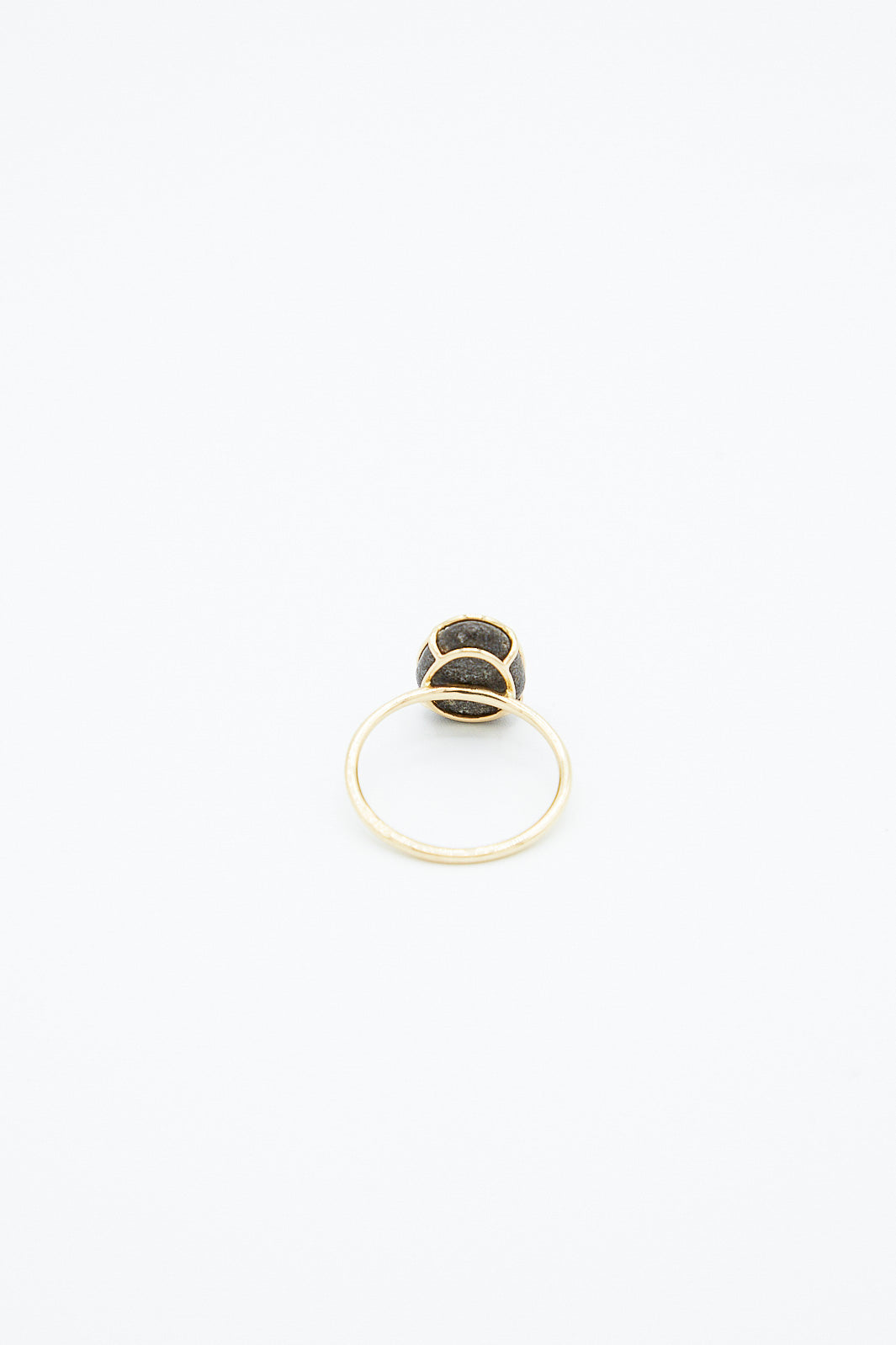 Handmade Mary MacGill 14K Floating Ring in Island Stone with a black stone in the middle, featuring a Block Island stone. Back view.