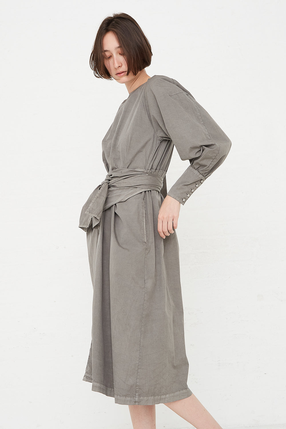 Cosmic Wonder - Suvin Cotton Broadcloth Wrapped Dress in Sumi side view