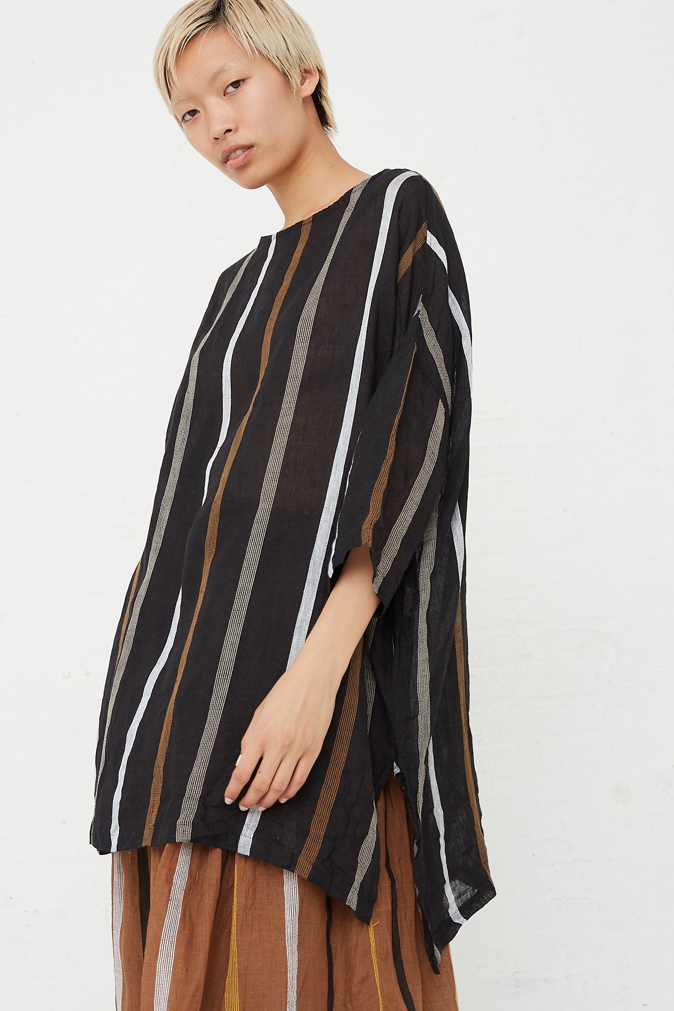 Ichi Antiquites - Linen Dobby Stripe Pullover side view