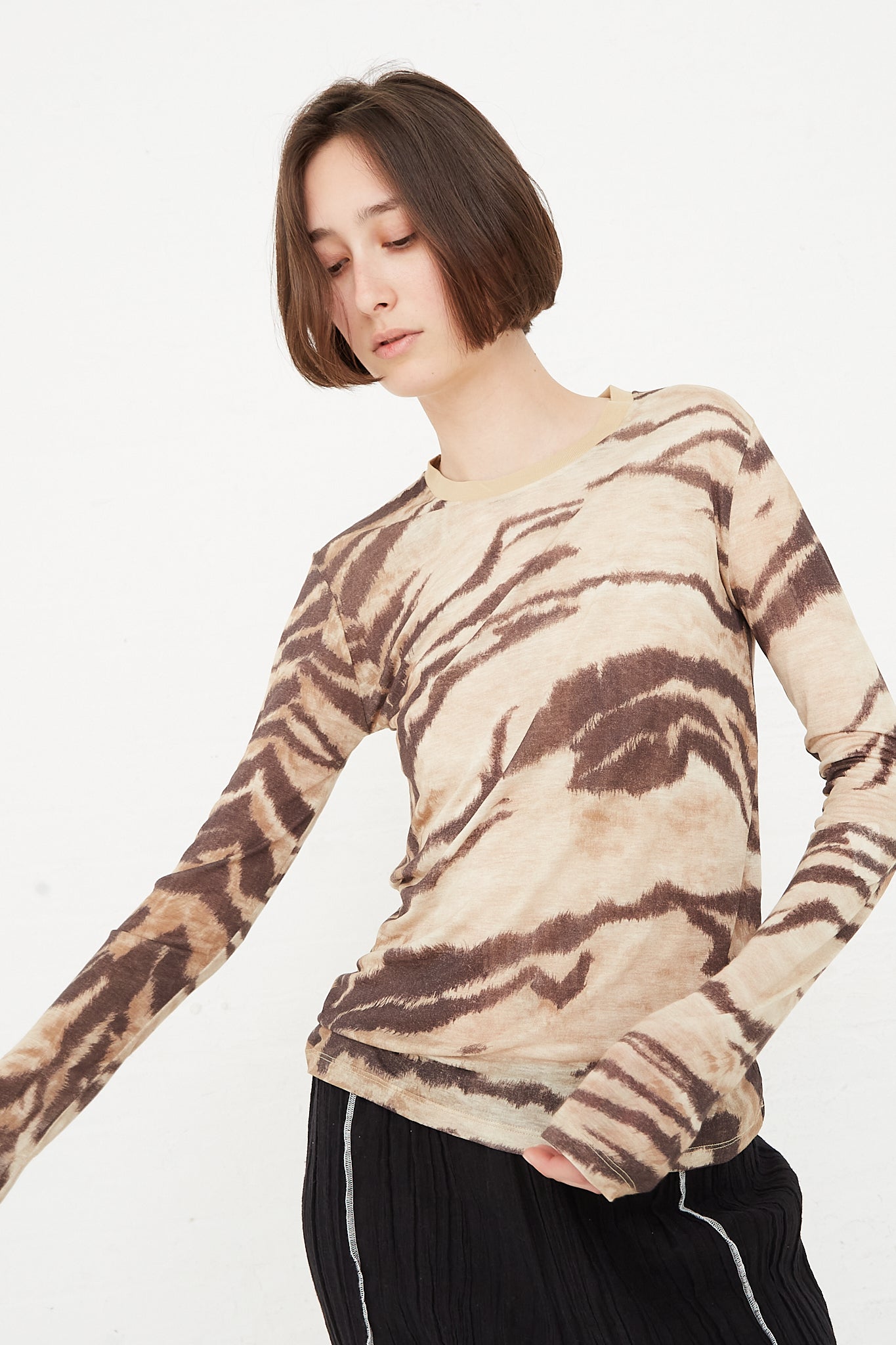 Baserange - Long Sleeve Tee in Tiger Print front view