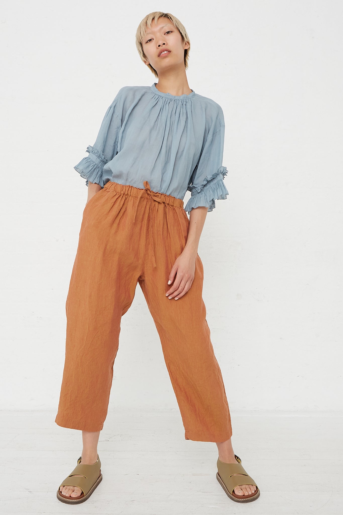 nest Robe - Hemp Yarn Dyed Easy Fit Pant in Brick front view