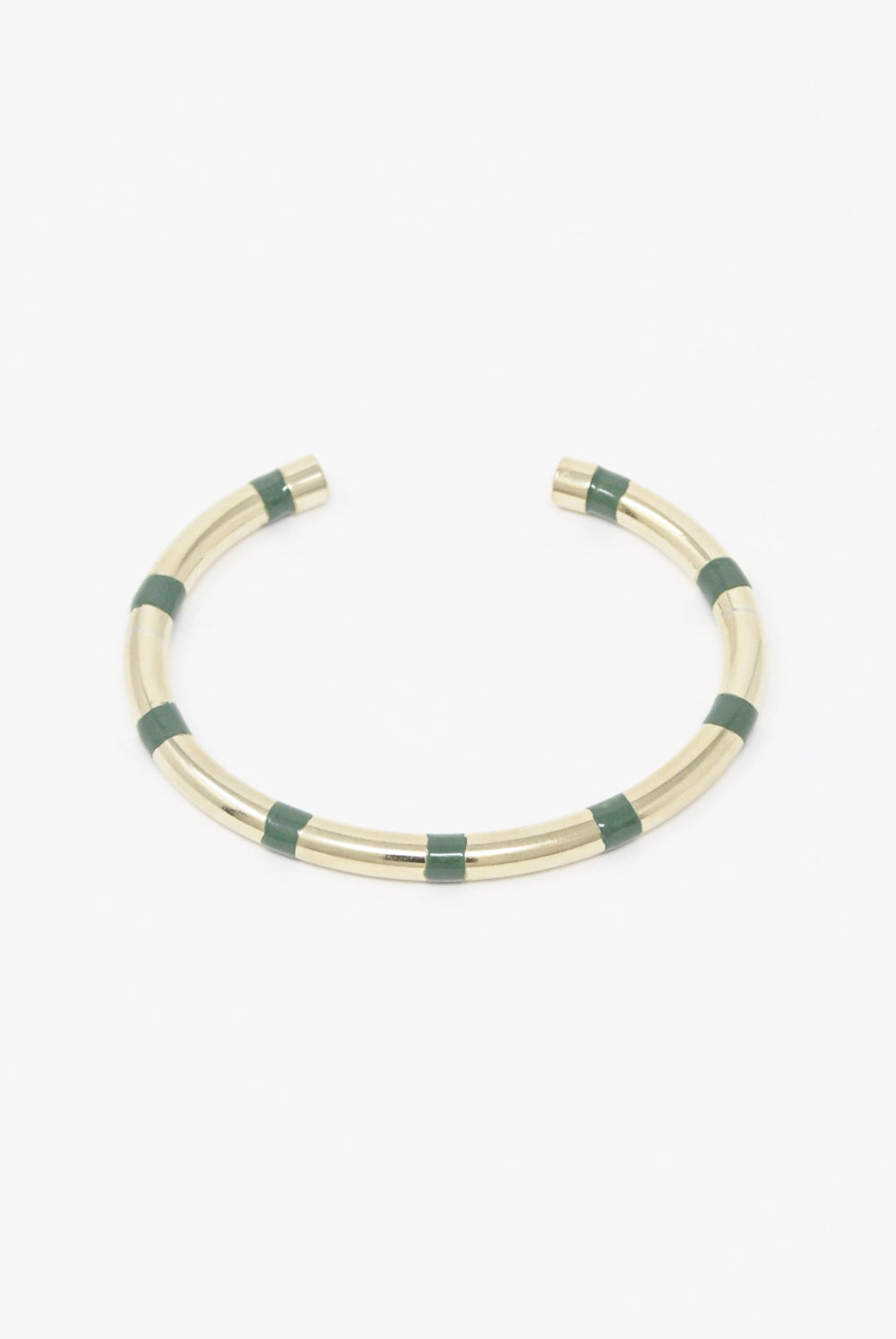 Abby Carnevale - 14K Gold Plated Brass Striped Cuff in Green