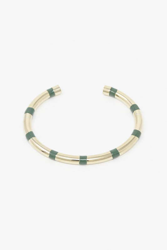 Abby Carnevale - 14K Gold Plated Brass Striped Cuff in Green