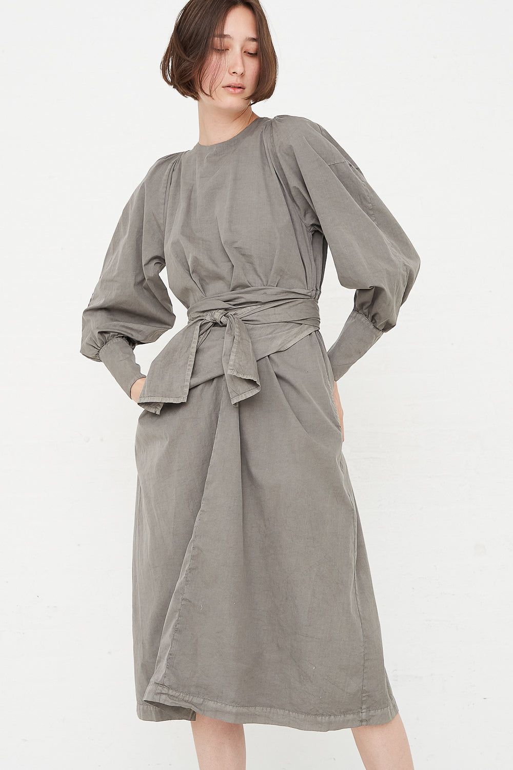 Cosmic Wonder - Suvin Cotton Broadcloth Wrapped Dress in Sumi front view