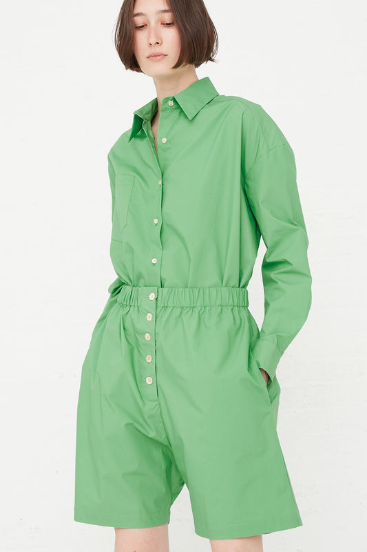 Caron Callahan - Olivia Short in Jade Poplin front view with hands in pockets