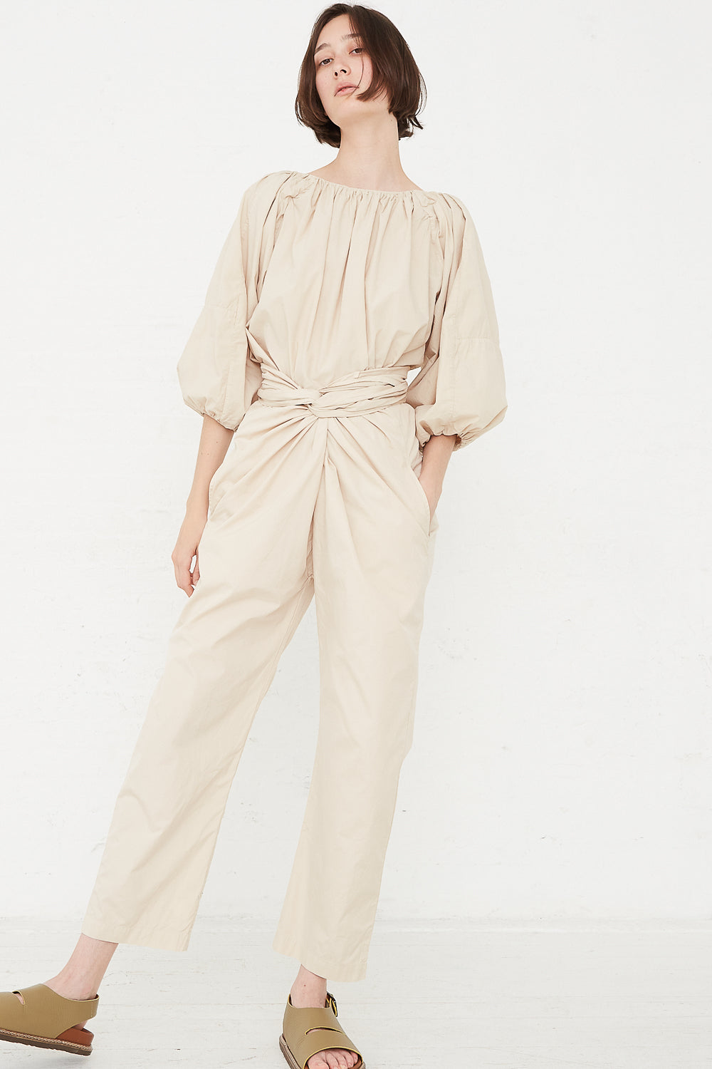Cosmic Wonder - Suvin Cotton Broadcloth Wrap Pant in Beeswax front view
