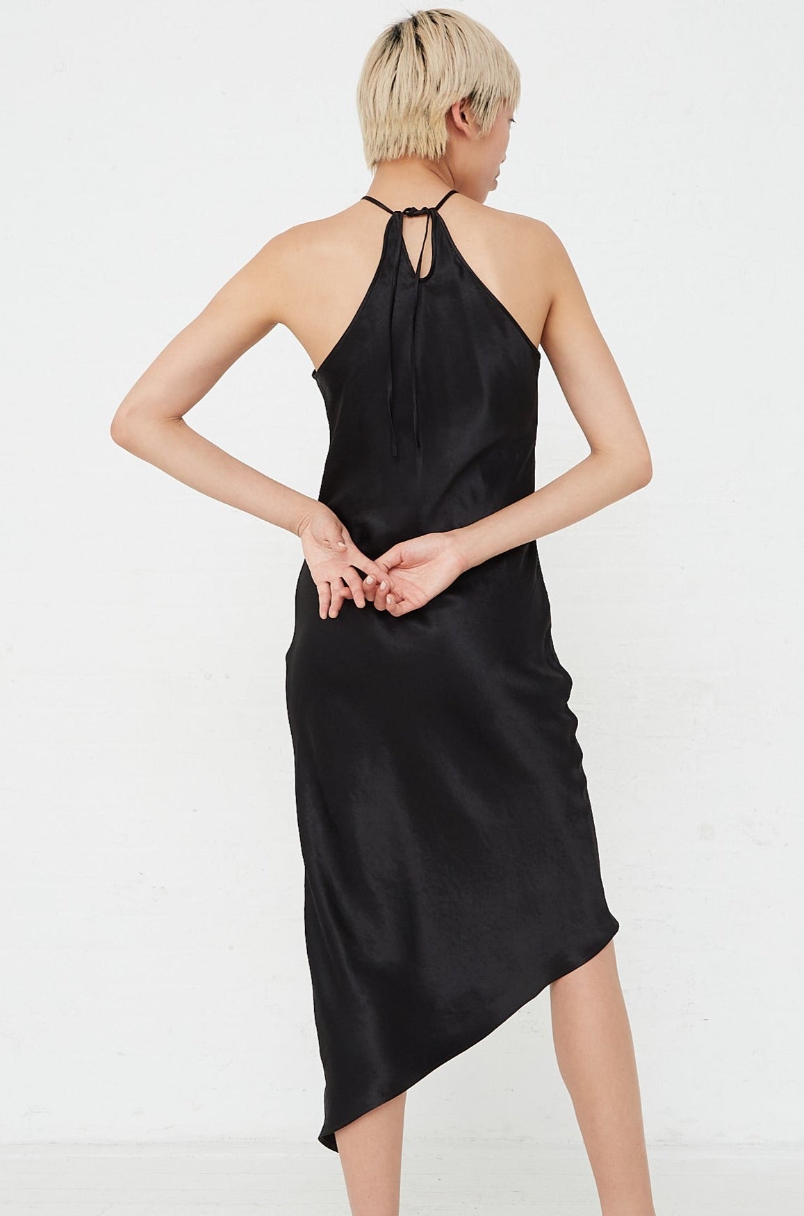 Nomia - Halter Bias Dress in Black back view