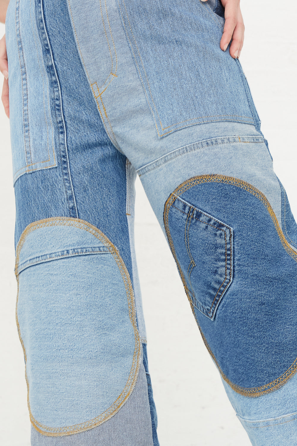 WildRootz - Reworked Jeans in Blue Variation A - S knee patch detail