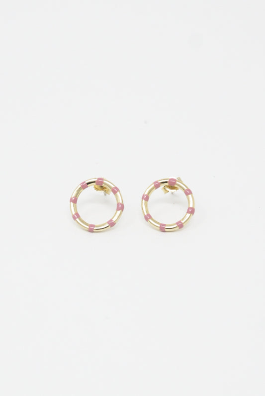 Abby Carnevale - Striped Front Hoops 13mm in Pink / Vermeil