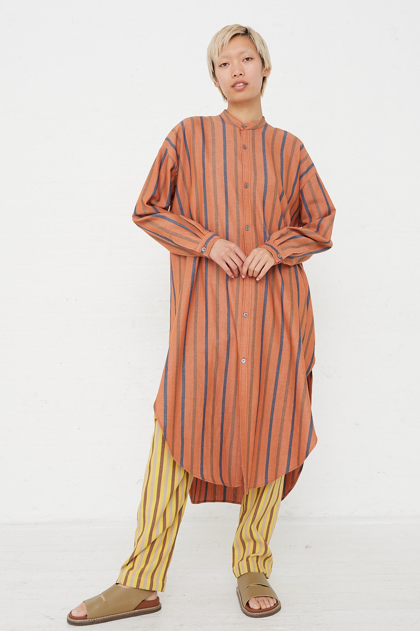 Marrakshi Life - Oversized Shirt with Nero Collar in Stripe 40 front view