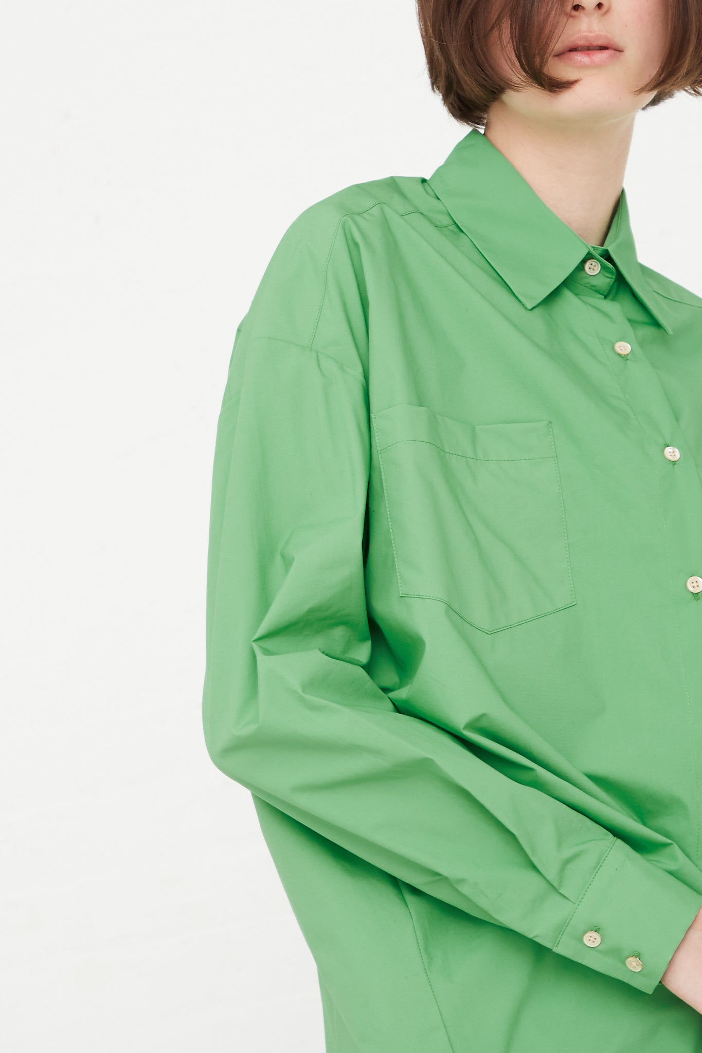 Caron Callahan - Francine Shirt in Jade Poplin sleeve detail