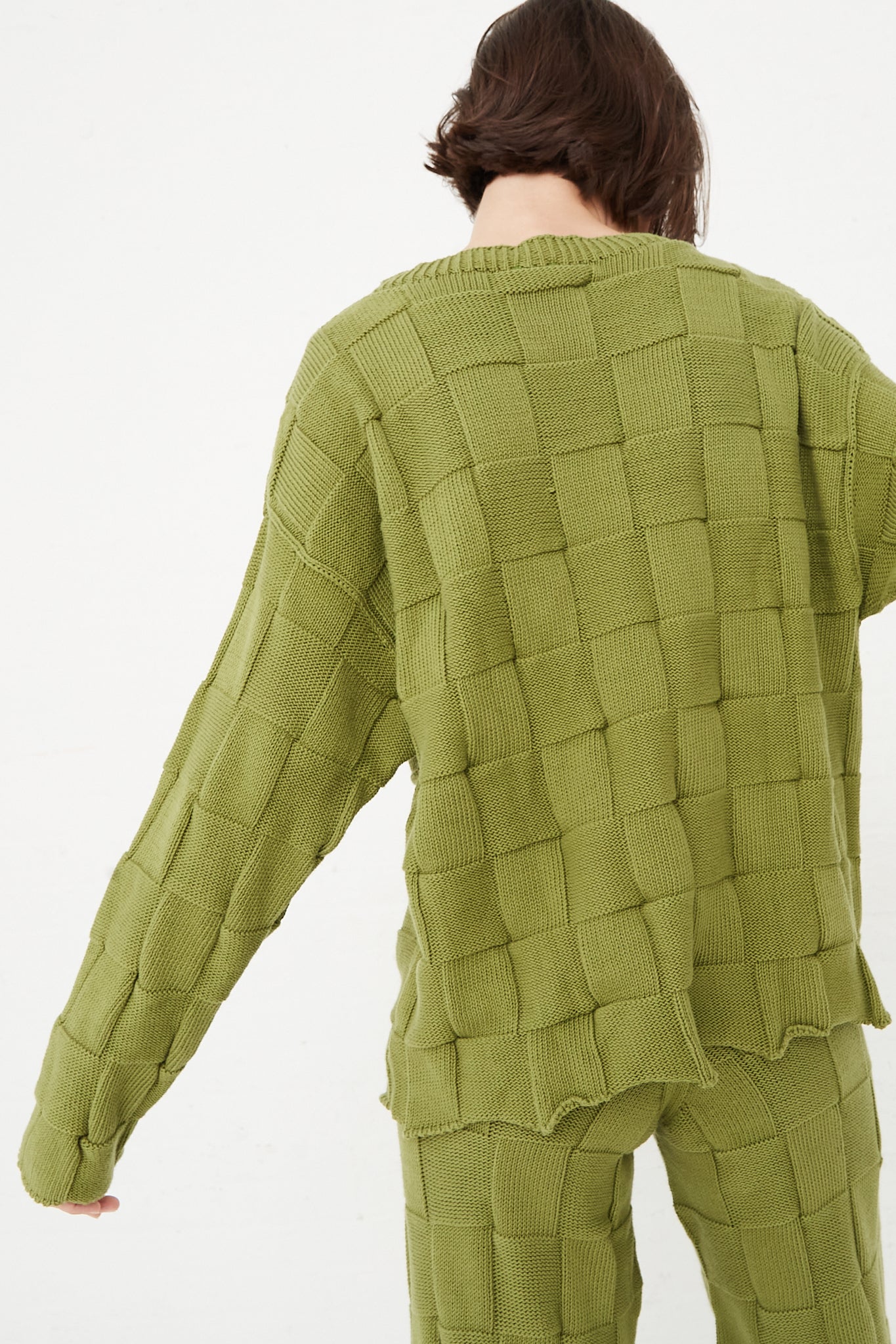 Baserange - Konak Sweater in Zek Green back view