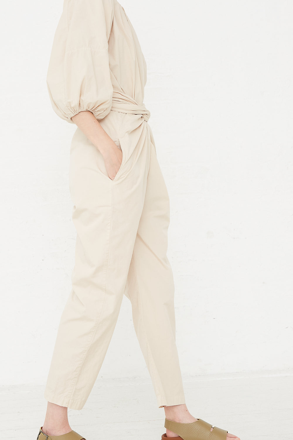 Cosmic Wonder - Suvin Cotton Broadcloth Wrap Pant in Beeswax side view