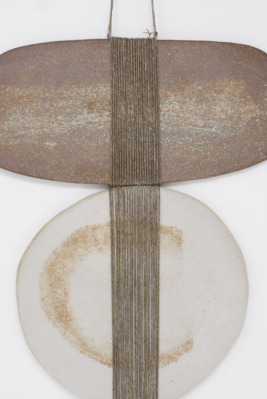 Amy Dov - Ceramic and Linen 2-Piece Wall Hanging with Rectangle and Circle - 12 1/4” x 9 3/4” detail view
