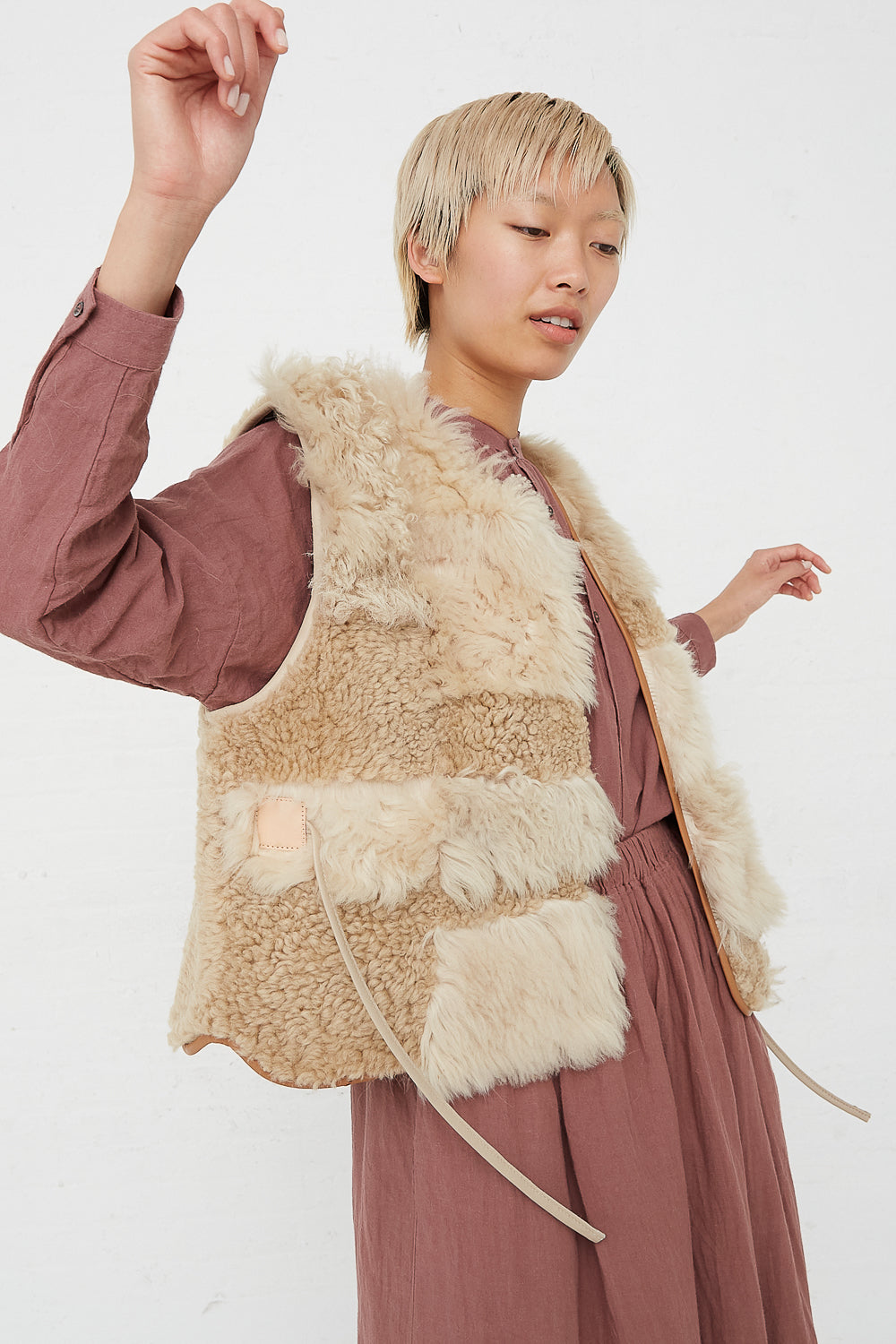 Milena Silvano - Sheepskin Transition Vest Patchwork Multi A side