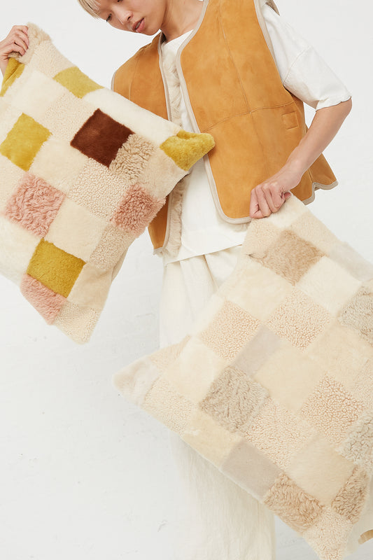 Milena Silvano - Sheepskin Large Patchwork Pillow Squares OOAK in Multi B