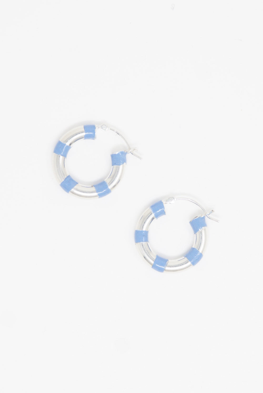 Abby Carnevale - Striped Hoops 20mm in Blue / Sterling Silver