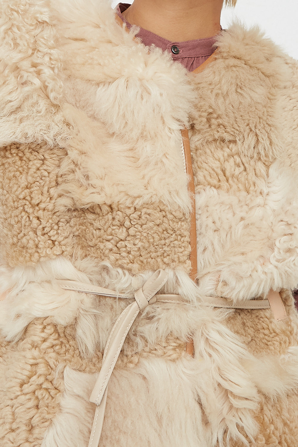 Milena Silvano - Sheepskin Transition Vest Patchwork Multi A front detail