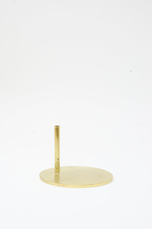 Circular Brass Base - Medium by Alison Layton, featuring a single vertical rod attachment consistent with her Papaver sculptures.